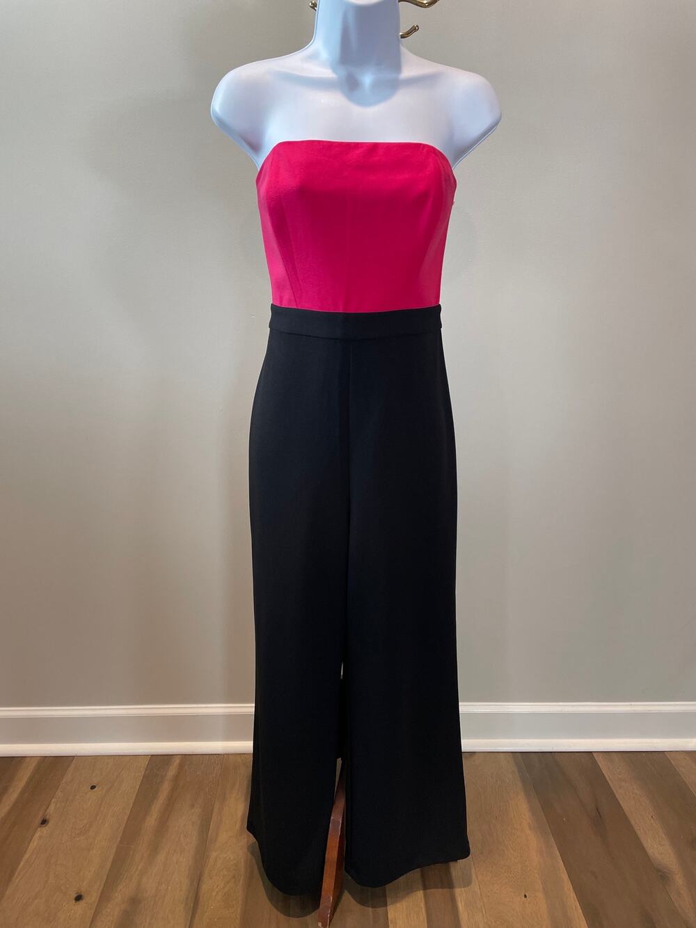 White House Black Market Jumpsuit Size 4 Pink Top Black Wide Leg Bottoms